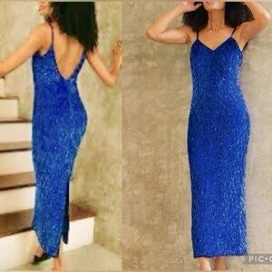 Vintage Laurence Kazar New York Beautiful Silk Beaded Sparkle Gown Dress